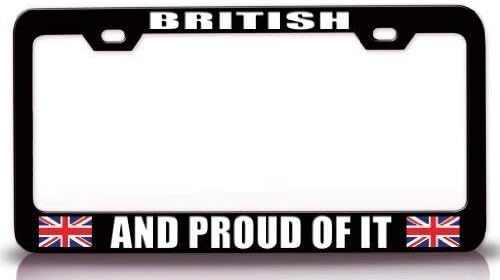 Huiyaoec בהתאמה אישית בהתאמה אישית בריטית וגאה בזה מסגרות לוחיות רישוי דגל קאנטרי - מסגרות תג קדמי מגניבות אנטי