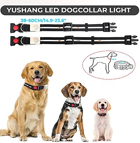 יושנג 2 חבילה צווארון כלבים LED, צווארון כלבים מהבהב נטען למים נטען, עבור צוואר היקף 15-24 אינץ 'מתכוונן
