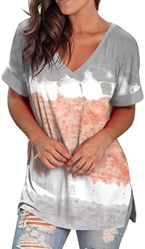 נשים של חולצות נשים בתוספת גודל יומי קיץ אביב קיץ מקרית חולצות שיפוע מודפס קצר שרוול נשים חולצות