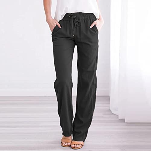 מכנסי יוגה רכים מכנסי יוגה רכים מוליכים מוצקים מכנסי טרנינג מכנסי טרנינג כותנה פשתן רגל רחבה ישר מכנסיים