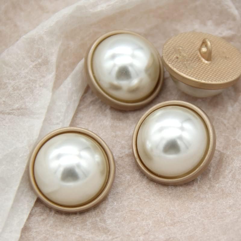 Yfqhdd וינטג 'עגול פרל זהב כפתורים לבנים לבגדים לנשים קלאסיות אביזרי תפירה דקורטיביים לעבודות מחט