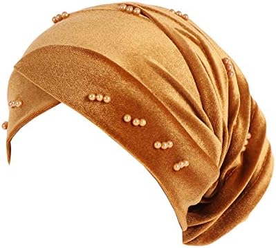 טורבן ראש גלישת צעיפים קטיפה פרל בארה ' ב לנשים פרחוני כפת כובע שיער כיסוי כובע