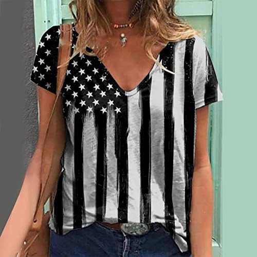 חולצת דגל אמריקאית נשים 4 ביולי חולצת טריקו פטריוטית נשים נ 'צוואר פסים ארהב טיז בסיסי צמרות גרפיות