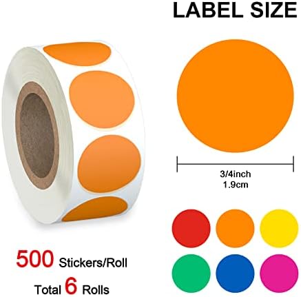 מיסופוקי 3000 יחידות 3/4 עגול צבע קידוד מעגל דוט תוויות כולל בהיר צהוב ירוק אדום ורוד כתום כחול