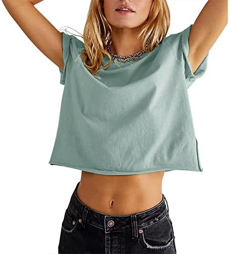 Carpetcom קיץ לנשים מזדמן מזדמן כושר רגיל רגיל סילון בסיסי שרוול קצר יבול חולצות חולצות טריקו