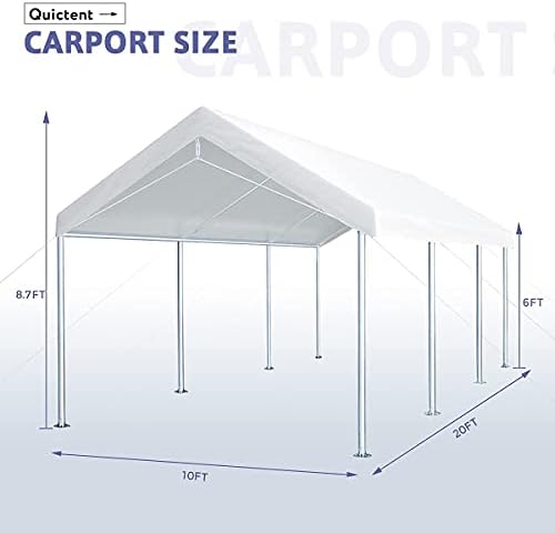 חופה כבדה של כבד חניון כבד 10'x20 'מקלט סירות מכוניות מגולוון עם כבלי פלדה מחוזקים-לבן-לבן