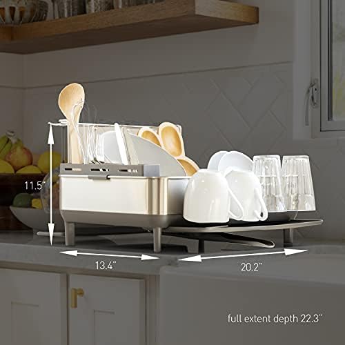 מתלה ייבוש כלים פשוטים למטבח עם זרבובית מסתובבת, מסגרת נירוסטה חסרת טביעות אצבע, פלסטיק אפור, דגם 2022