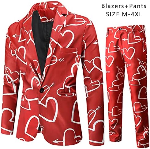 WOCACHI 2PCS יום האהבה טוקסידו חליפה סטים לסט מעילי חליפה לגברים, Love Love Heart Blazer מכנסיים