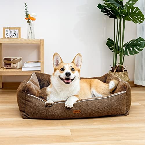 מיטת כלבים של יוקי לכלבים קטנים, מלבן רחיץ מיטת גור ישנה, ​​כיסוי אורתופדי נשלף מיטת ספה מחמד כפול