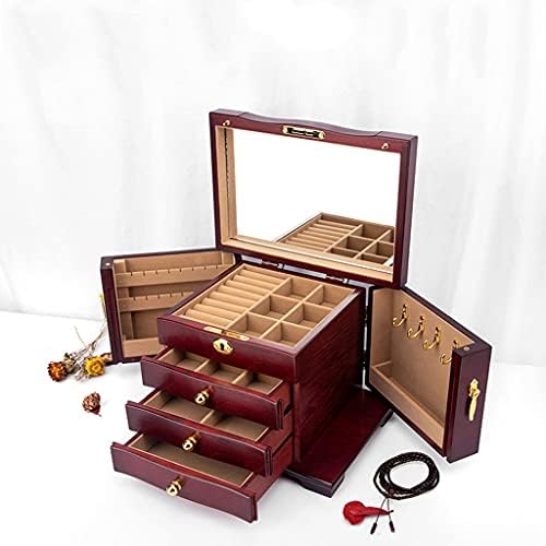 SJYDQ קופסת תכשיטים עץ בסגנון אירופי בסגנון אירופי רב-פונקציונלי רב-שכבתי קופסת תכשיטים עם אחסון