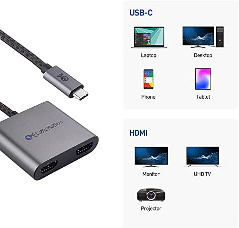 ענייני כבלים 8K או כפול 4K @60Hz USB-C למתאם HDMI באפור-Thunderbolt 4 ויציאת USB4 תואמים ל- XPS, Surface