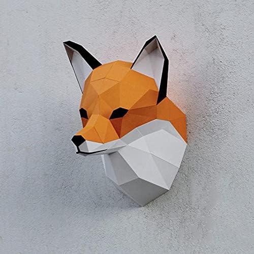 WLL-DP Creative 3D FOX ראש קישוט קיר קישוט בעבודת יד, חידה נייר נייר פסל נייר דגם נייר גיאומטרי צעצוע