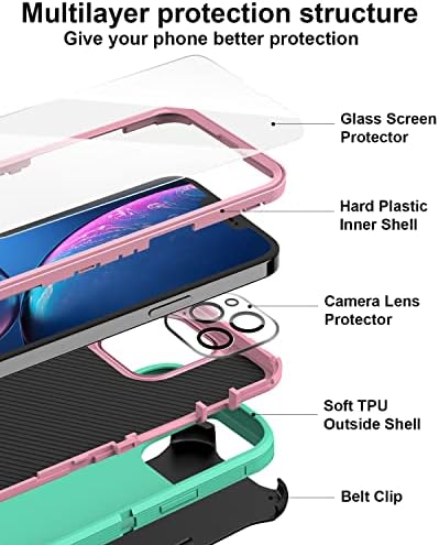 תואם לאייפון 13 Pro Max Case עם 2 מגני מסך + 2 מגני עדשות מצלמה + נרתיק קליפ חגורה, כבד גוף מלא גוף מחוספס.