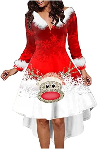 שמלה נמוכה גבוהה לחג המולד לנשים פלוס גודל גברת קלאוס תלבושות חג המולד תלבושות מטושטשות שמלת מסיבת חג נדנדה