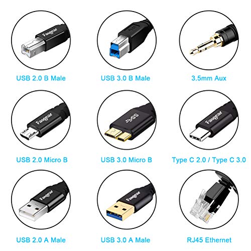 Fasgear USB C ל- USB B 3.0 כבל 6ft: USB 3.0 מסוג C כדי להקליד B כבל מדפסת כבל ניילון קלוע תואם לתחנת