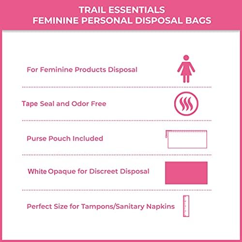 Trail Essentials נשי סילוק אישי שקיות חותם- 100 שקיות חותם אטומות לבנות לסילוק סניטרי, סילוק דיסקרטי לטמפונים,