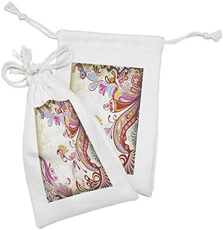 ערכת כיס בדים צבעונית של אמבסון סט של 2, זר פרחים פייזלי דפוס פרחוני דמשק פרסי הדפס פרסי, תיק משיכה קטן