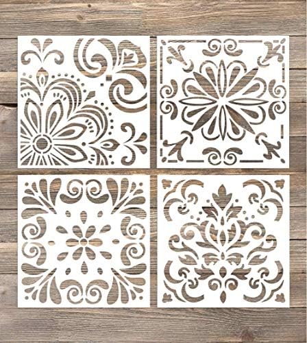 עיצובים חבילה של 4 שבלונות סט לייזר לחתוך ציור סטנסיל רצפת אריחי קיר בד עץ שבלונות-לשימוש חוזר תבנית