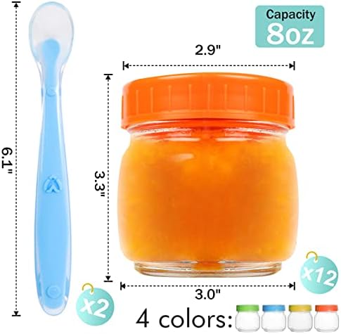 12 מארז מיכלי מזון לתינוקות, אזור זהב 8 עוז מיכלי אחסון מזכוכית עם מכסים, אספקת האכלת תינוקות, מיכלי חטיף