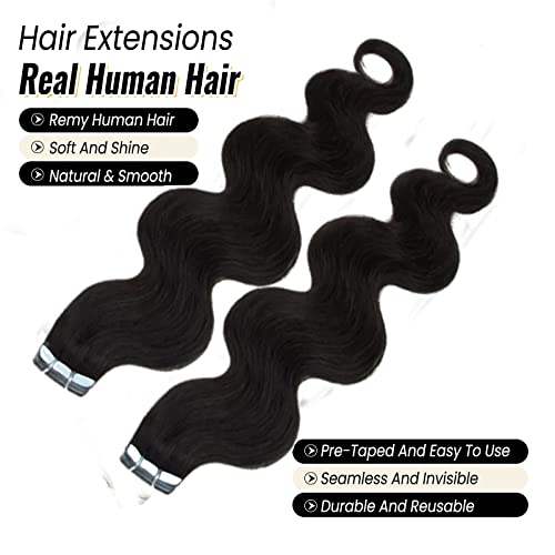 קלטת בתוספות שיער לנשים שחורות 18 אינץ טבעי שחור שיער הרחבות אמיתי שיער טבעי בתוספות 50 גרם גוף גל לשימוש
