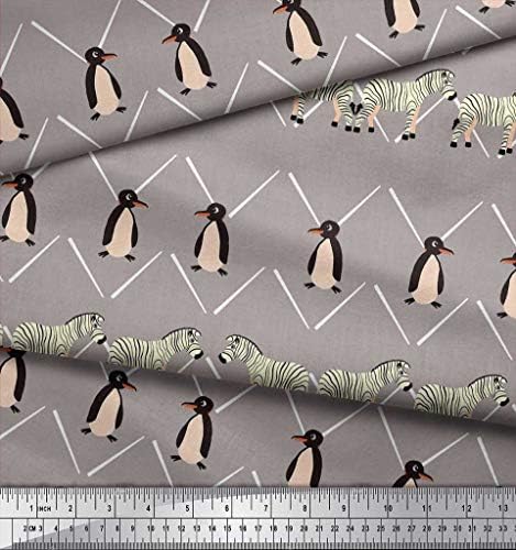 בד משי קרפ אפור סוימוי פינגווין ופס בד תפירה בהדפס בעלי חיים ברוחב 42 אינץ'