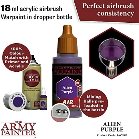 צייר הצבא Warpaint Air Alien Purple - Acrylic לא רעיל מאוד צבע מבוסס פיגמנט על בסיס משחקי תפקידים, משחקי לוח