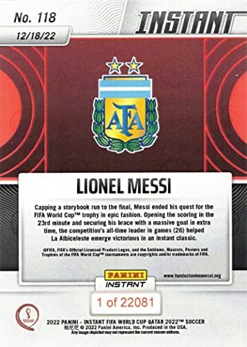 2022 PANINI MINTANTINITIN FIFA גביע העולם קטאר 118 LIONEL MESSI CARD CARD ארגנטינה - WINS