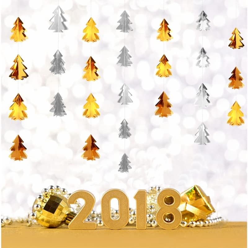 JEYE מכסף זהב 3D עצי חג המולד גרלנד קישוט נייר נייר חג המולד עצי תלייה סטרימוס תפאורה תפאורה של מסיבת חורף