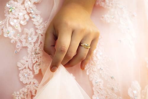 סטרלינג כסף עם זהב-ציפוי לב טבעת עבור קווינסאנרה מתנה, בנות מתוק 15 הווה עם 15 נוצץ