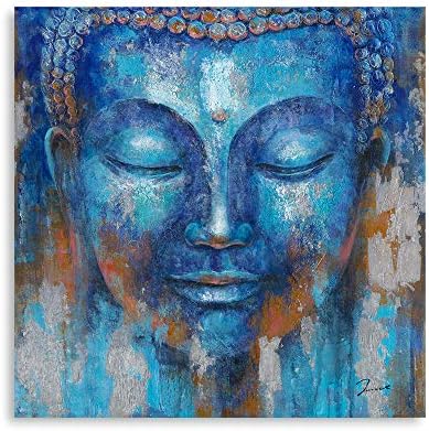 Yidepot Buddha ראש קיר עיצוב: אינדיגו כחול בודהה ג'יקה הדפסים על קישוטים בד לסלון קיר משרד קיר בודהה אמנות קיר