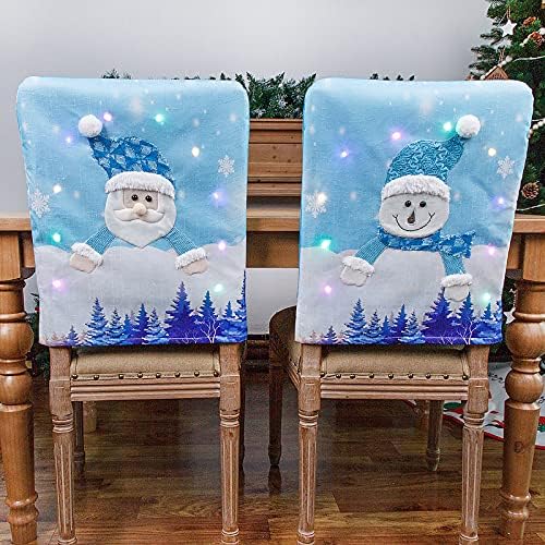 מתנות דקורטיביות נהדרות לחג המולד, כיסאות כיסא לחג המולד של 2 חבילות, כיסויי כיסא של סנטה קלאוס עם פנסי LED,