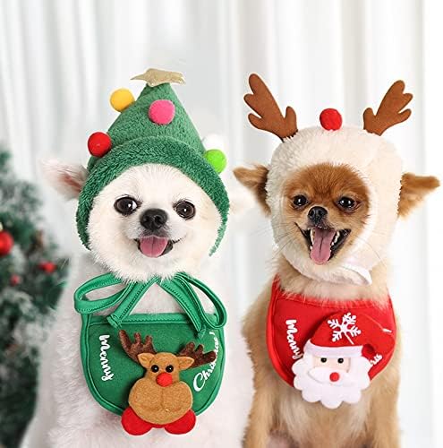 תחפושת לחג המולד לכלבים 2 מחשבים כובע וכובע ביב חיית מחמד חורף בגדים חמים לכלבים קטנים חתולים