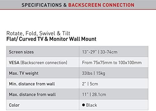 ברקאן טלוויזיה ומוניטור קיר קיר, 13 - 29 אינץ 'תנועה מלאה המפרנס - 4 תנועה תנועה שטוחה / מעוקלת,