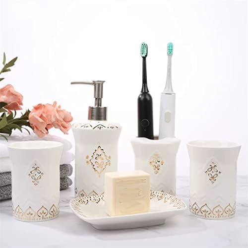 SAWQF חדר אמבטיה קרמיקה בסגנון אירופאי סט חמש חלקים כוס שטיפת פה מברשת שיניים מברשות שיניים