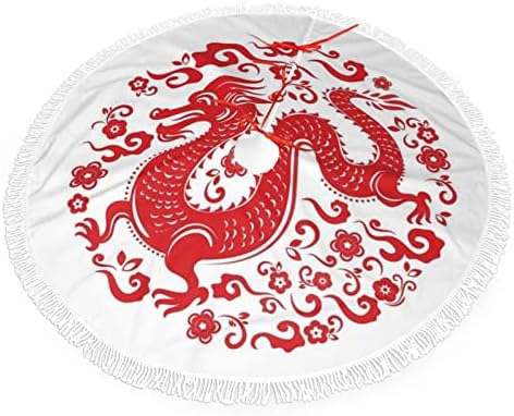 עיצוב ראש השנה הסיני המעגלי עם חצאית עץ חג המולד של דרקון אדום, לקישוט הבית של חג המולד 36