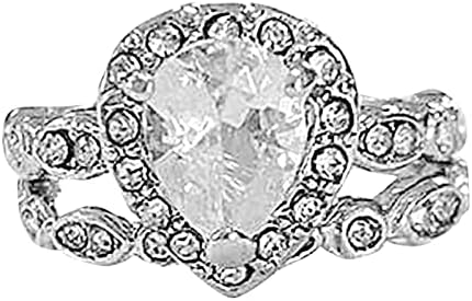 טיפת מים חדשה בצורת אגס שיבוץ זירקון טבעת גבול נקבה לטבעת האירוס