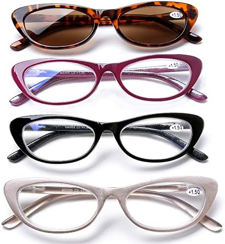 4 - חבילה כחול אור חסימת קריאת משקפיים נשים, אופנה מעצב חתול עין מחשב קוראי מסנן קרן אולטרה סגול/בוהק משקפיים עם