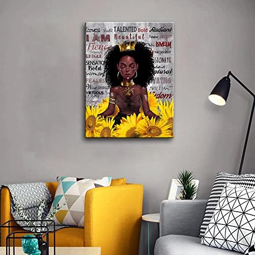 נה שחור ילדה קסם קיר תפאורה השראה שחור מלכת חמניות קיר אמנות אפריקאי אמריקאי אישה ציור סלון בית חדר שינה