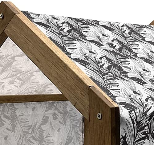 בית חיות מחמד עץ שחור ולבן לונדיון, עיצוב מונוכרום של גינה עם פריחת שושנים בהשראת טבע אמנות, חיצונית ומלונה