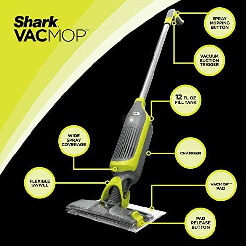 Shark VM200 Vacmop Pro מגב ואקום רצפה קשה אלחוטית עם כרית חד פעמית, אפור פחם--12oz vacmop מנקה רב-פני