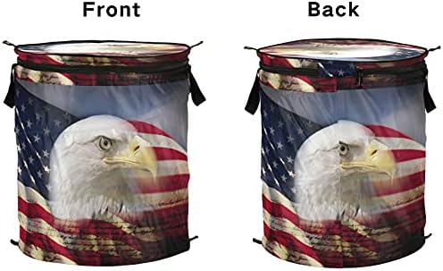 דגל אמריקאי נשר נשר קופץ כביסה עם מכסה סל אחסון מתקפל תיק כביסה מתקפל