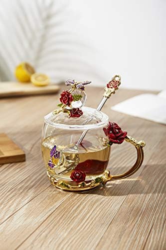 פרח ספל תה שקוף זכוכית ספל תה,, מפואר תה כוסות, פרח תה כוס,תה כוס מתנה, מתנות לנשים, אמא של יום