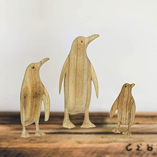 Shinge2Die4 סט של 3 פינגווין עץ משפחת יד פסלים מגולפים