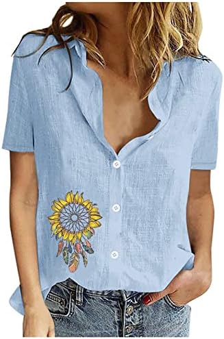 חולצות כפתור למטה לנשים צמרות כותנה צמרות פרח שרוול קצר חולצות נוחות חולצות טייז קיץ מזדמנים