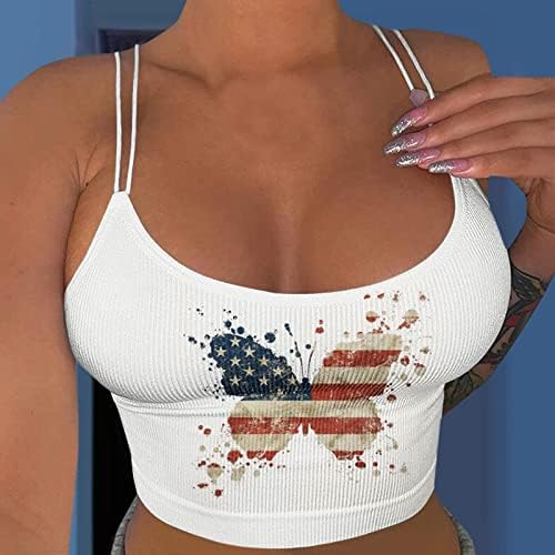 טנקי דגל אמריקאים דגל אמריקה טנקי חולצה בקיץ צוואר מרובע שרוולים חולצת טנק