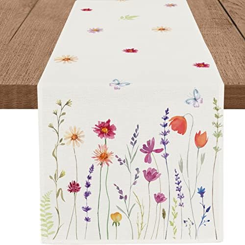 מי אביב /קיץ צבעי מים פרחוני שולחן שולחן רץ יוטה דייזי פרחי בר רצים שולחן רצים עונש מטבח עונתי