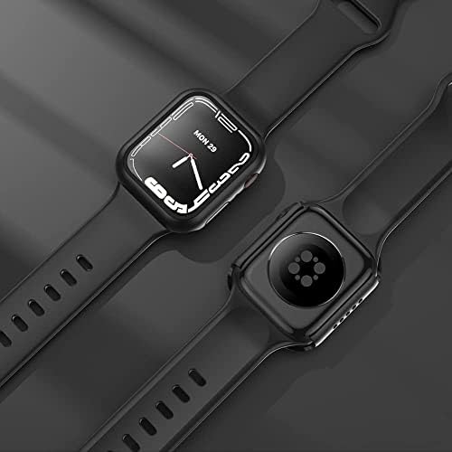 להקה ומארז תואמים לסדרת Apple Watch 7 45 ממ/41 ממ עם מגן מסך, מחשב קשה מחשב מלא מגן זכוכית מחוסמת