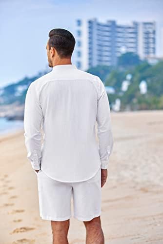 ערכות פשתן קואופנדי לגברים 2 חלקים כפתור למטה חולצה שרוול ארוך ושרוך חוף מזדמן המותניים המותניים