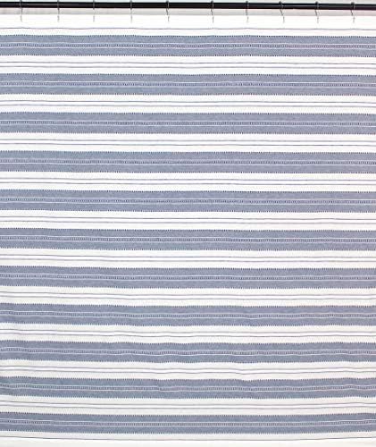 בית סרפינה ביתי ימי צ'מברי כחול -לבן וילון מקלחת: פס מלון יוקרה כותנה עם אריגה דקורטיבית מפורטת