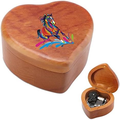 סוס צבעוני פופ ארט קופסת מוסיקה מעץ קופסאות לב קופסאות צורה מוזיקלית קופסאות עץ וינטג 'למתנה